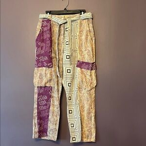 Zara Boho Women’s Large Lightweight Patchwork Pants - Purple & Cream NWT